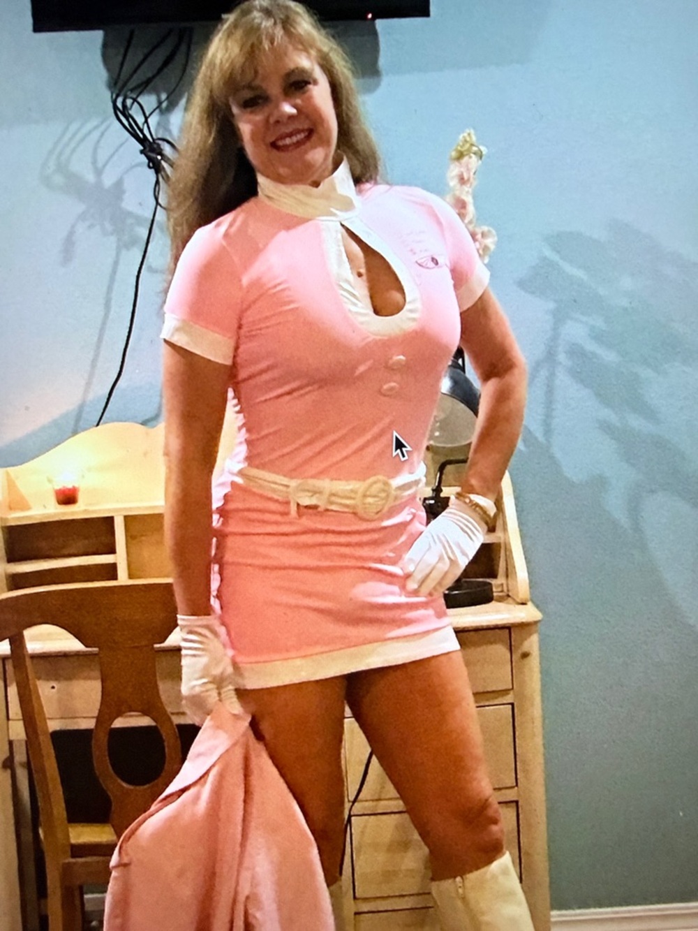 Forplay Pink & White Retro Flight Attendant Chemise Costume - Picture 10 of 12